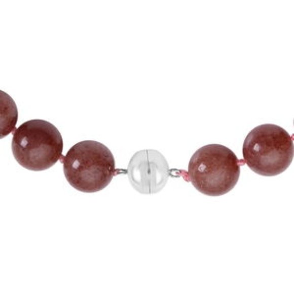 Strawberry Quartz 12-14mm Beaded Necklace 20 Inches in Rhodium Over Sterling Sil - Picture 5 of 5